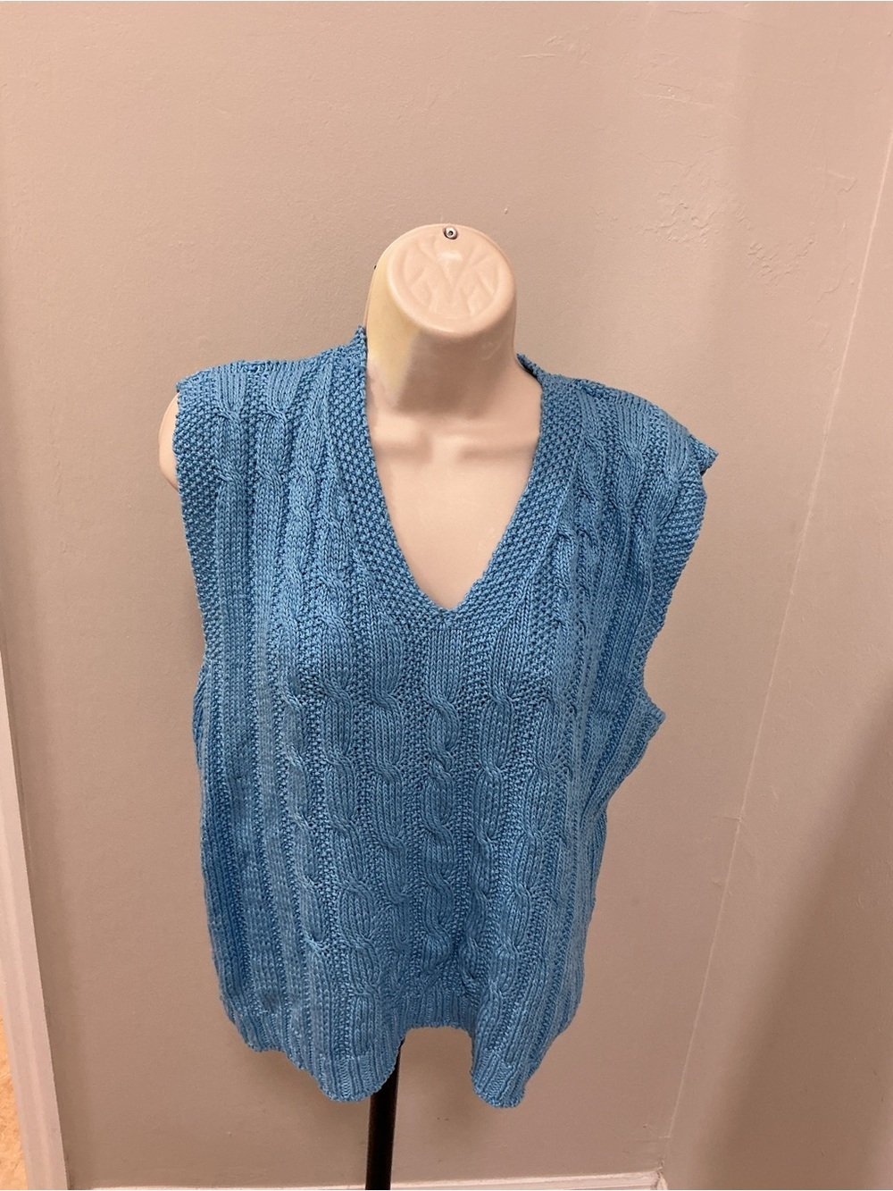 Sky Blue Cable Knit V-Neck Sweater Vest